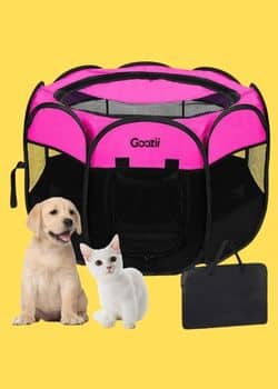 Pink Goozii Pet Playpen for budget-friendly containment of small puppies